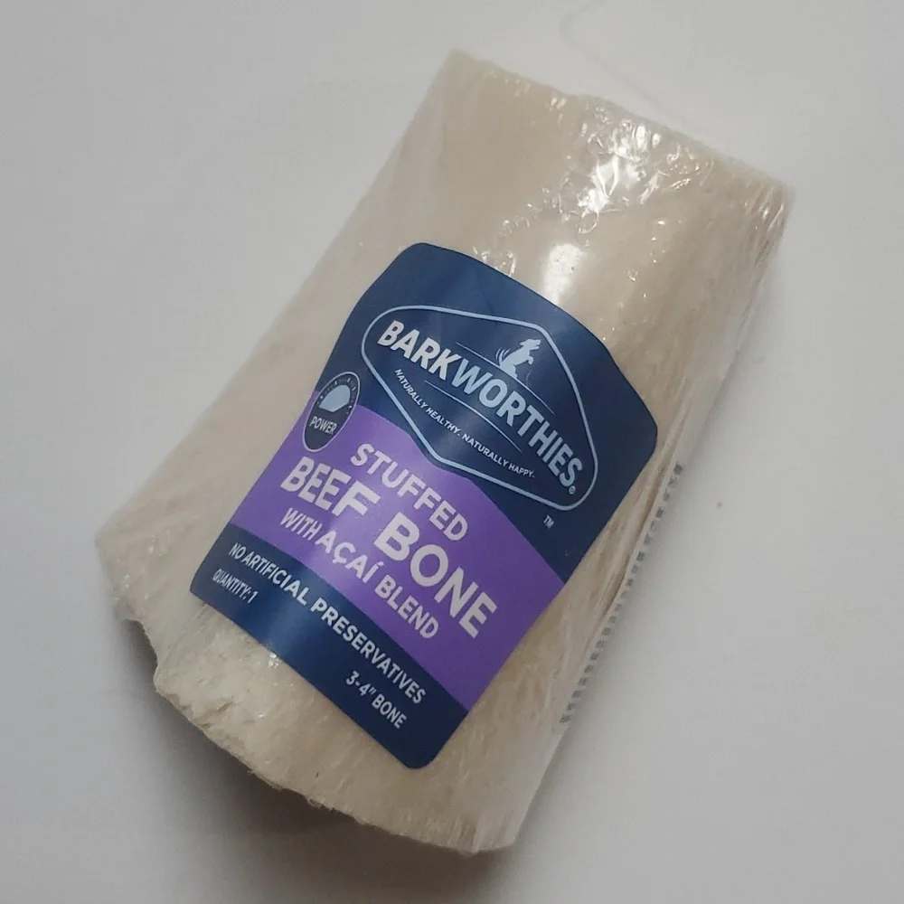 Barkworthies Shin Bone Stuffed with Acai Blend Dog Treat, 3 - 4 in